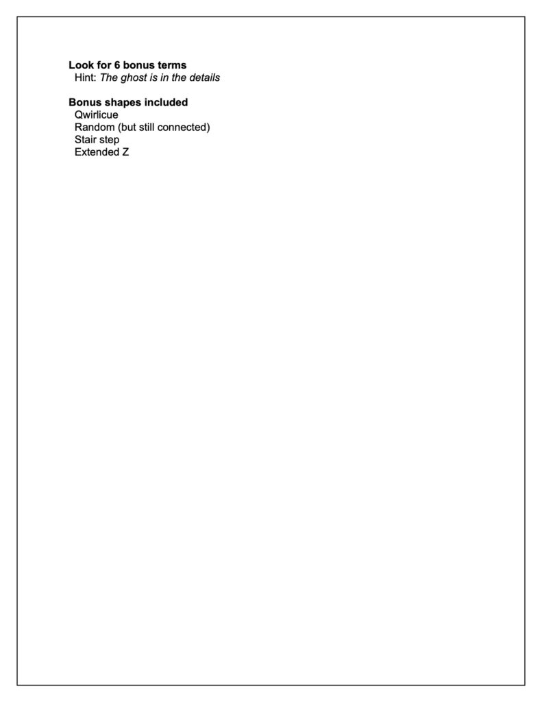 Word search Ghost Worx secret phrase clues
