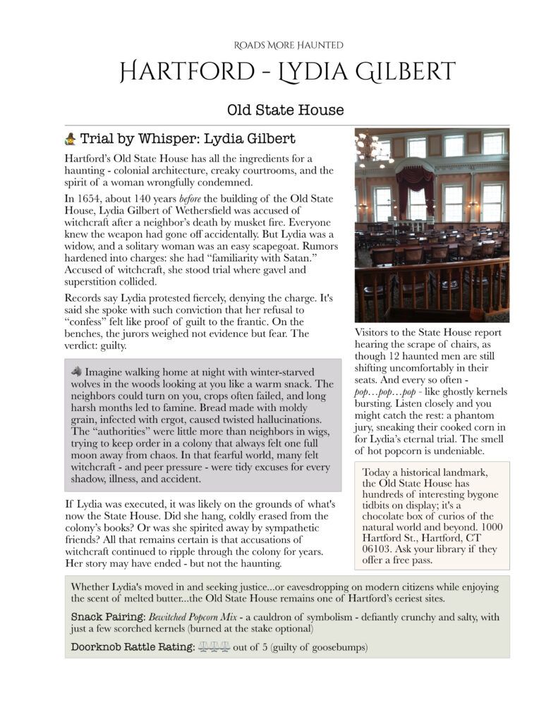 Lydia Gilbert ghost story Hartford, CT old state house witch trial