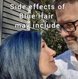 Sunlight does something strange to blue hair