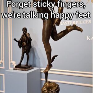 bronze of Mercury the messenger god standing on a column of air/wind originating from the mouth of Zephyr