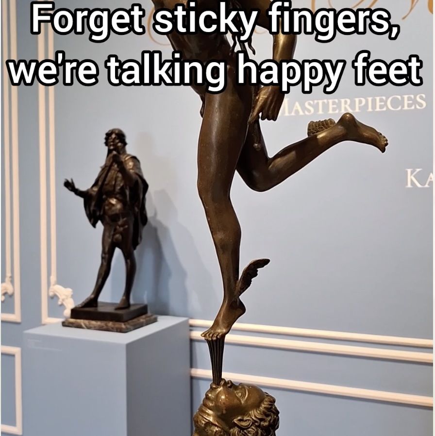 bronze of Mercury the messenger god standing on a column of air/wind originating from the mouth of Zephyr