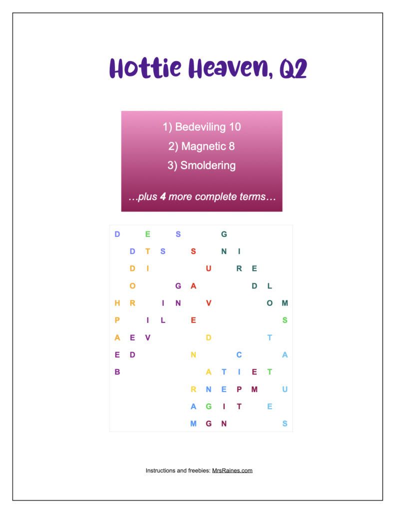 key for Hottie Heaven GoneQwirl tough puzzle re: good-looking hot stuff compliments