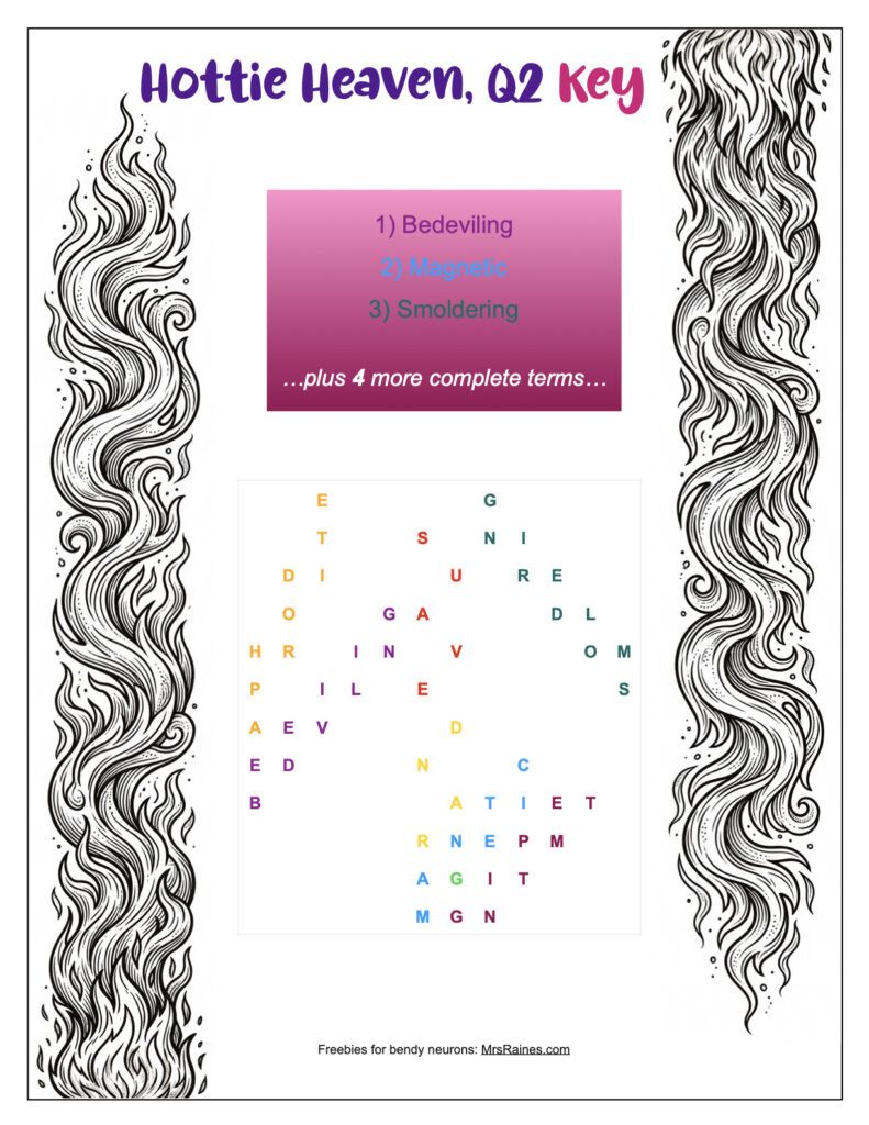 Hottie Heaven mini word search key