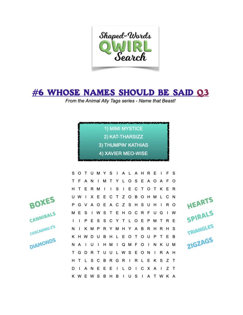 Shaped word search puzzle about pet names